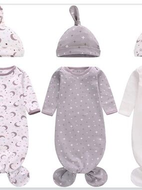 Newborn Miracle Baby Star-Print Sleep Gown with Knot Hat - unused!